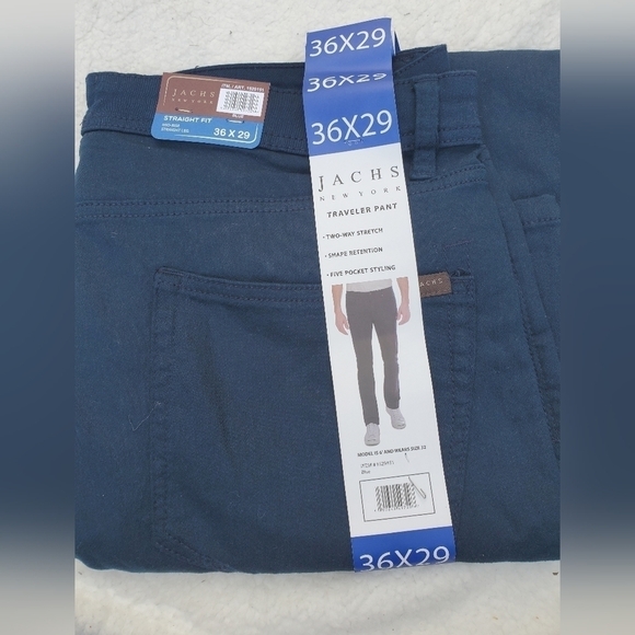 Jachs New York Men's Stretch Straight Fit Mid-Rise Navy‎ Blue Pant 36" x 29". - Picture 6 of 9
